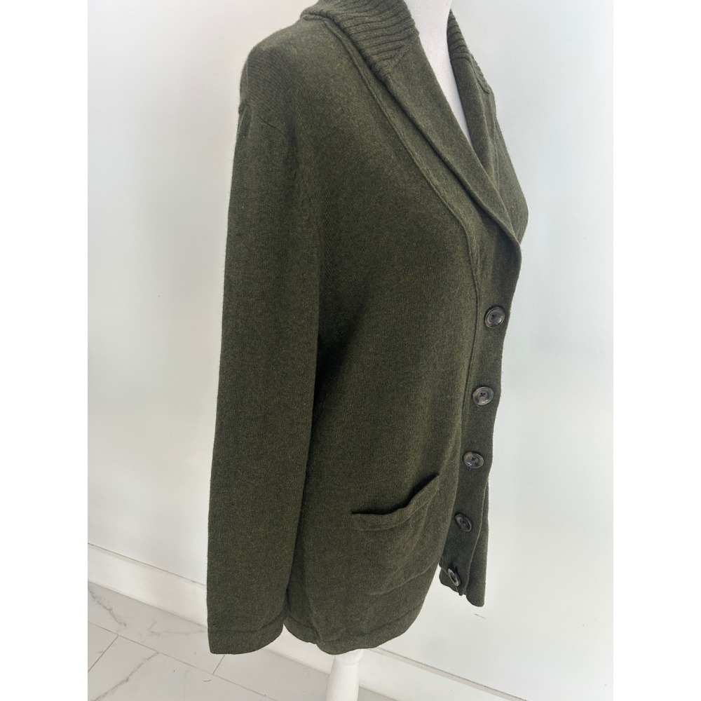Kate Hill Women XL Olive Green Wool Blend Shawl Collar Button Front Cardigan - Picture 2 of 8
